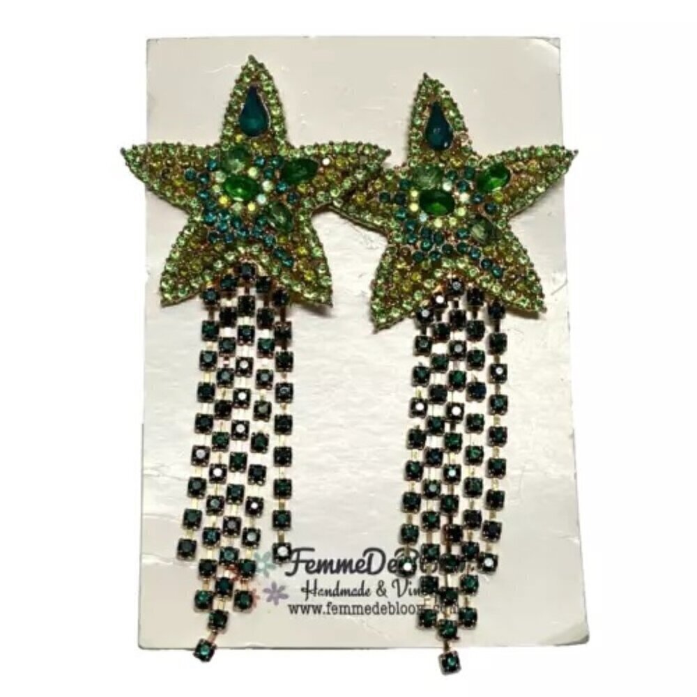 FemmeDeBloom Shooting/Falling Star Burst Multicolor Beaded Fashion Earrings 4"‎